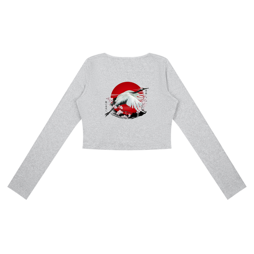 top,longsleeve,cropped,tops,print,gray,bird,basic