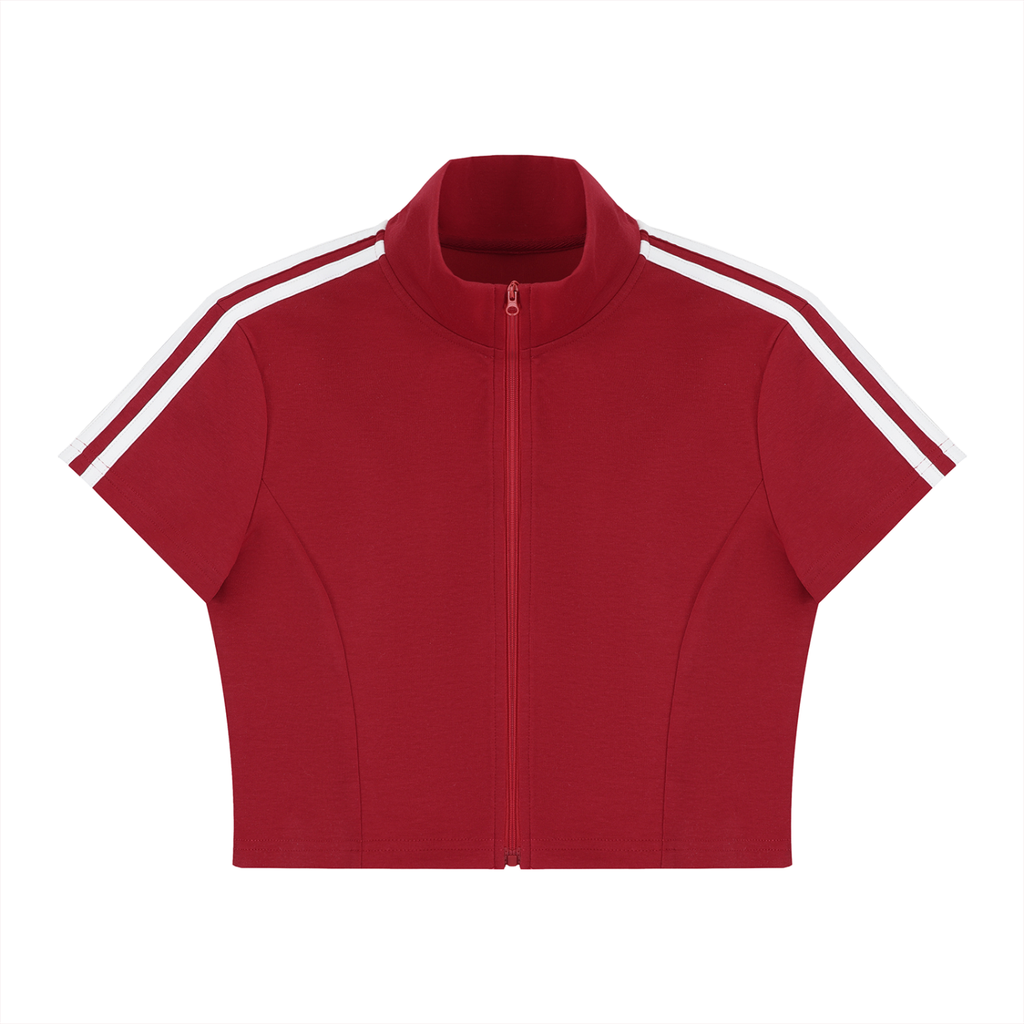 top,tops,black,red,sporty,stripes,zipup